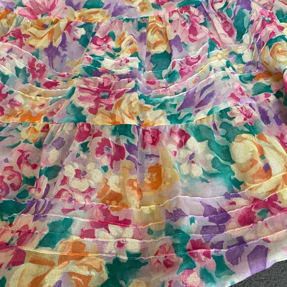 Vtg 80s 90s Two Potato Granny Pastel Floral Midi Tiered Muumuu Dress M Sheer - Picture 11 of 16